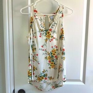 Old Navy Floral Tank Top - White with Yellow and Red